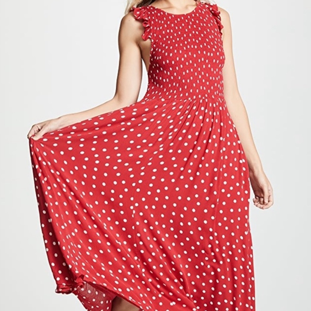 Free People Red Polka Dot Midi Dress Sz S